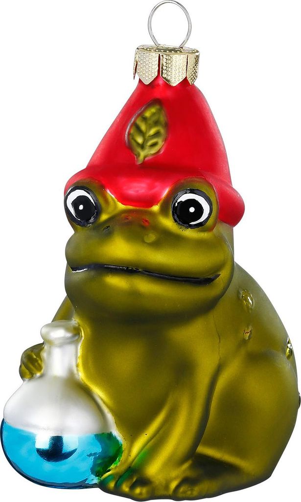 Christbaumschmuck Glas 7,8cm Kröte mit Zauberhut Figur Olivgrün