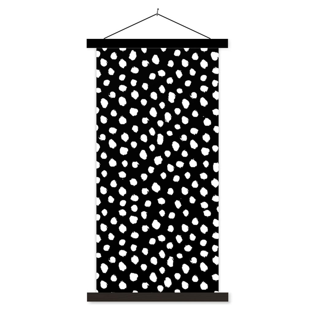 MuchoWow Textilposter Polka dots - Schwarz - Weiß 90x180 cm mit schwarzem Rahmen - Dekoration Wohnzimmer
