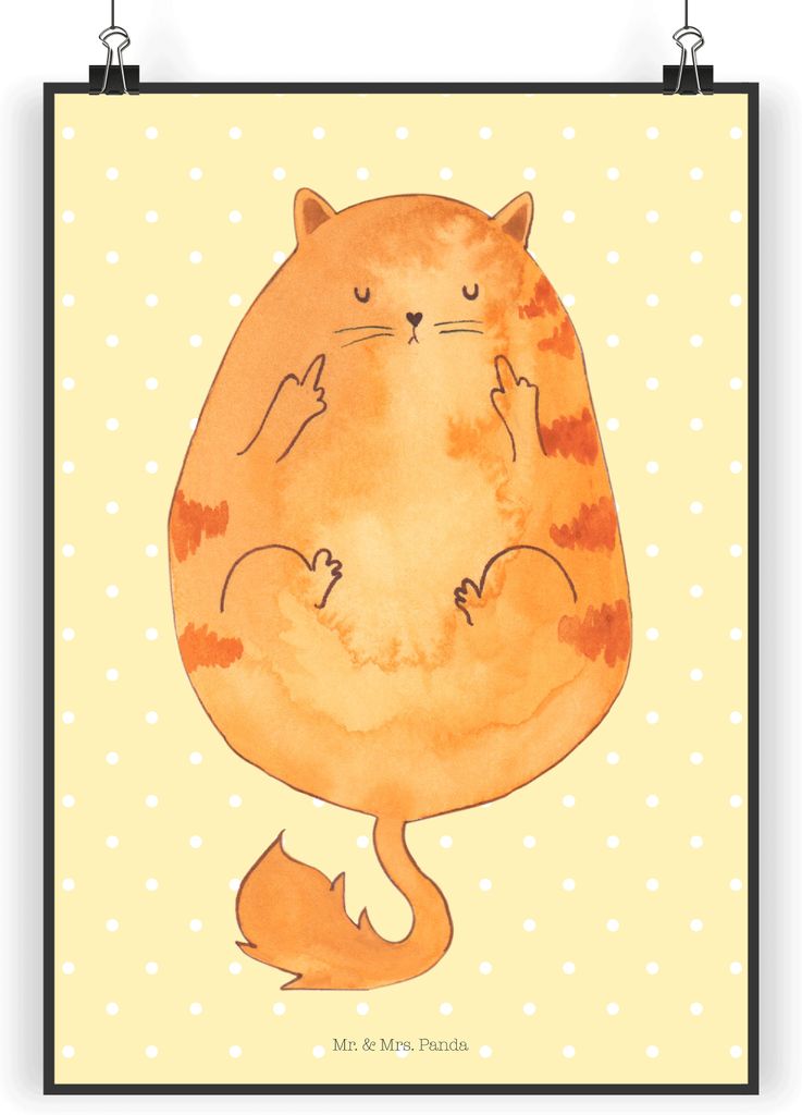 Mr. & Mrs. Panda Bild Katze Frühaufsteher DIN A3 - Gelb Pastell - Geschenk, Kater, Tiger, Wanddekoration, Katzen, Kaffee, Wandbild, wanddeko, druc...