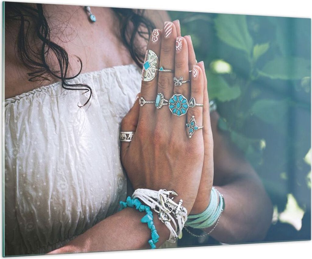 Bilder auf glas - Einteilig - Hände Schmuck Boho - 100x70cm - Glasbilder - Wandbilder - Bilder - zum Aufhängen bereit - Wanddekoration aus Glas -...