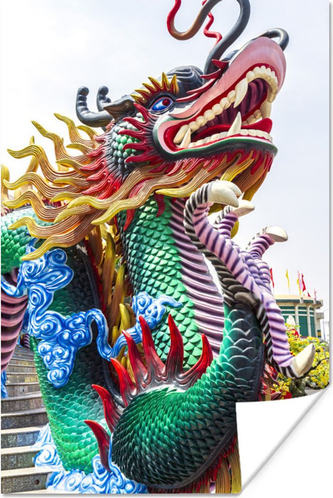 MuchoWow Poster Bunter Drache vor einem Tempel in China 20x30 cm - Papierdruck