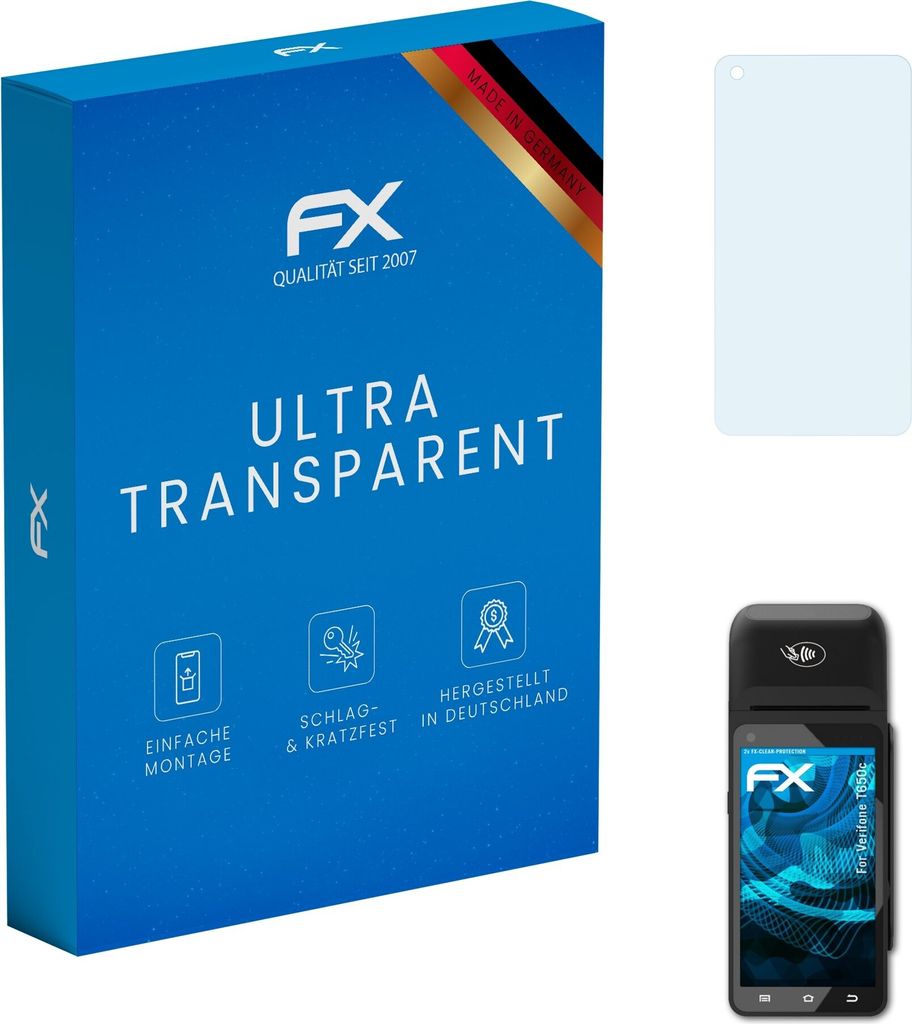 atFoliX FX-Clear 2x Schutzfolie kompatibel mit Verifone T650c Displayschutzfolie