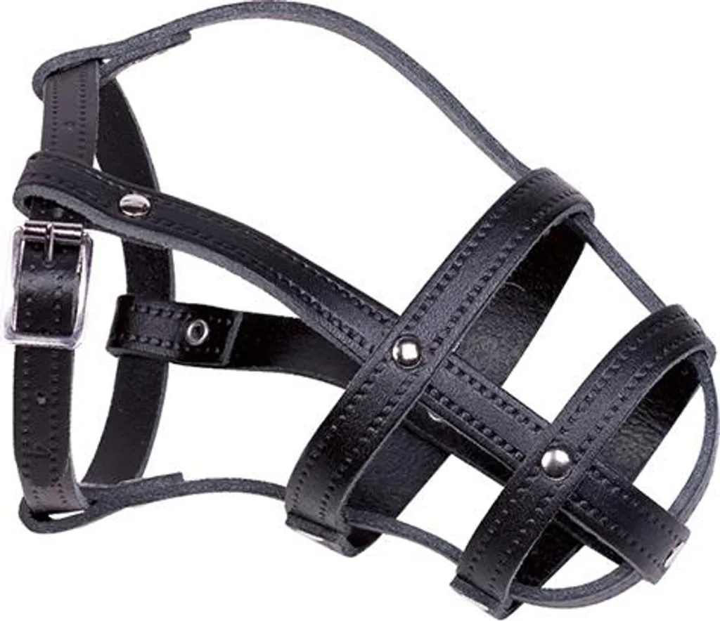 Muselière Chien Anti-Morsure en Cuir Noir Confortable Taille 37/48 cm