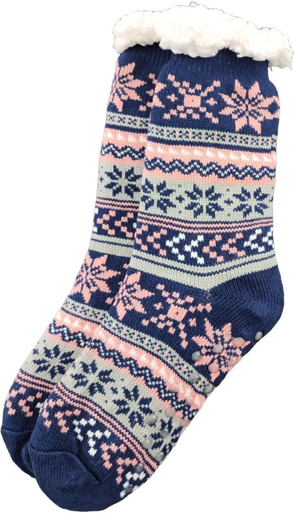 Damen Kuschelsocken Anti Rutsch Socke, Winter Hausschuhe Socken, Strick Fleece Gefütterte Warme Dunkelblau /36-38