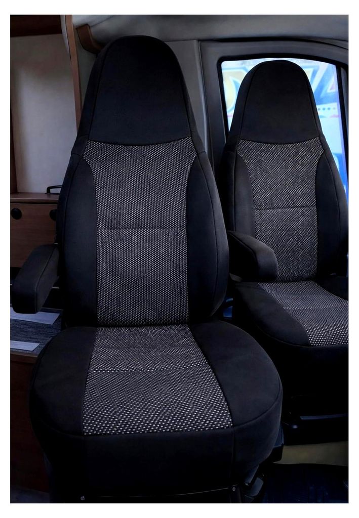 Sitzbezüge für Wohnmobile, Pilotsitze, Fahrersitz und Beifahrersitz, 2 Sitzer, Hochwertige Stoffe, Waschbar, Sitzschoner, Set 1+1, Schwarz