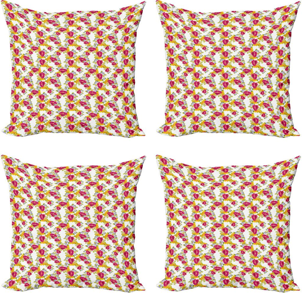 ABAKUHAUS Frühling Kissenbezug Set (4 Stück), Lively Frühjahr Garten, Moderner Doppelseitiger Digitaldruck, 45 cm x 45 cm, Mehrfarbig
