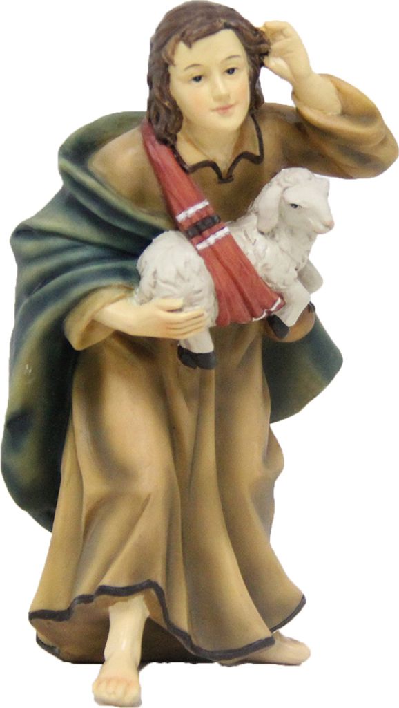 FADEDA Hirte mit Schaf / Höhe:11 cm / handbemalt / detailgetreue Krippen Figuren - Weihnachten Tisch Dekoration Krippe Zubehör