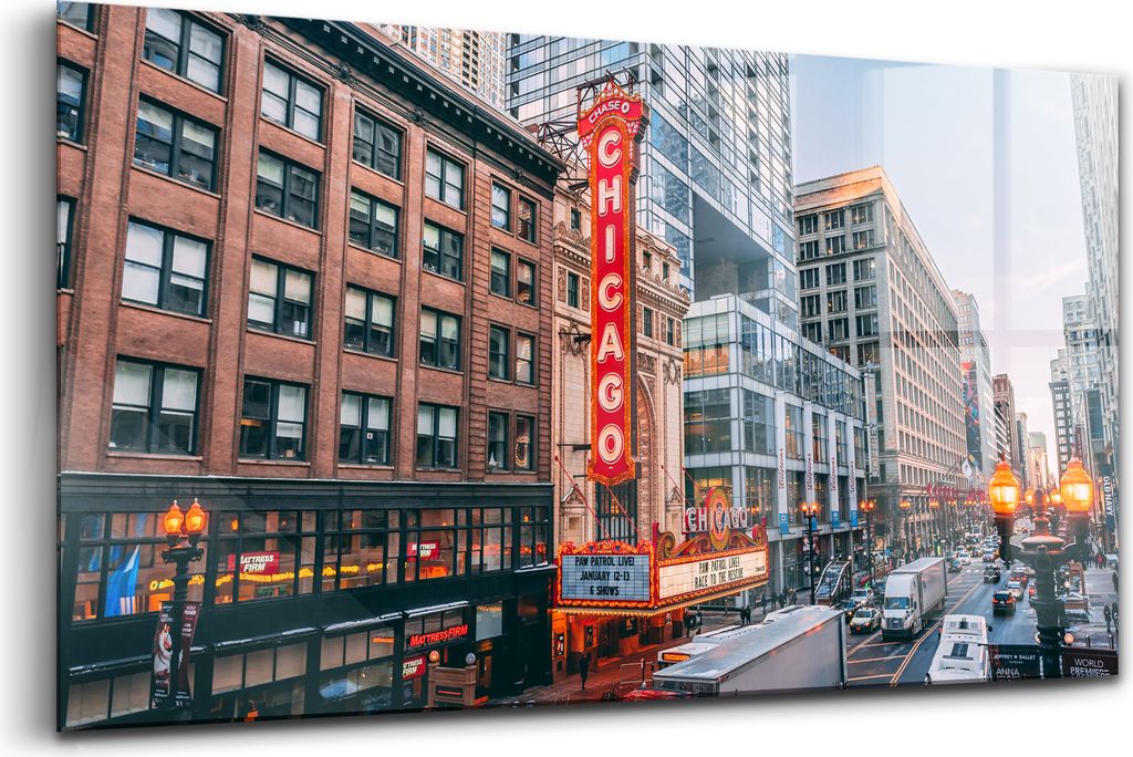 120x60 - Wandmalerei auf Glas- Wanddekoration aus Glas - Foto von Gebäuden in Chicago