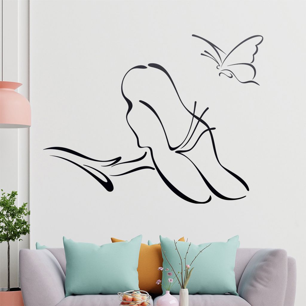 Schmetterling Blüte Linien Wandtattoo in 6 Größen - Wandaufkleber Wall Sticker - Dekoration, Küche, Wohnzimmer, Schlafzimmer, Badezimmer