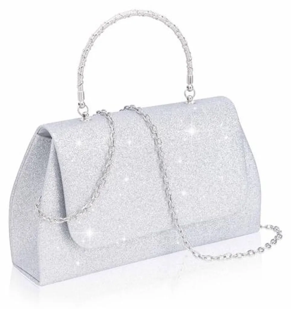 Sac à bandoulière pour femme de soirée argenté à paillettes et chaîne
