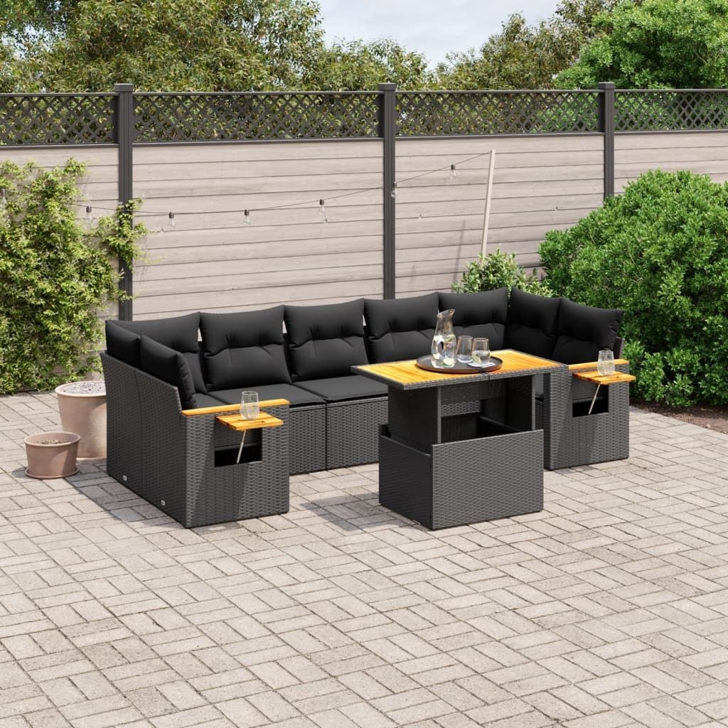 Design 8-tlg. Garten-Sofagarnitur mit Kissen Schwarz Poly Rattan, Gartenmöbel-Sets 2024 Neu