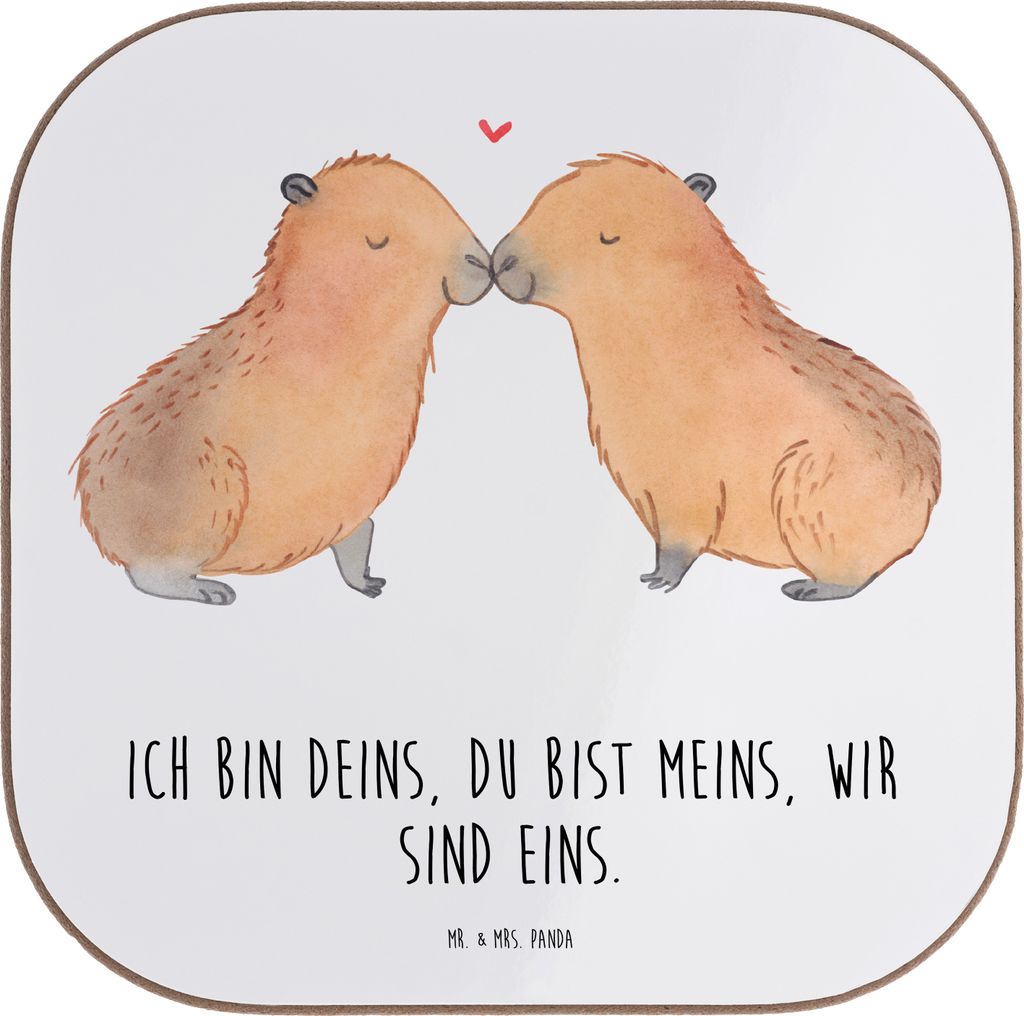 Mr. & Mrs. Panda Tassenuntersetzer Capybara Liebe - Weiß - Geschenk, Untersetzer für Gläser, Lustige Sprüche, Holzuntersetzer, bieruntersetzer,...