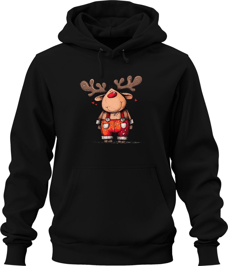 Niedliches Rentier Rudolf Rotnase Weihnachten Geschenk Kinder Uni Hoodie Kapuzenpullover, Schwarz, L