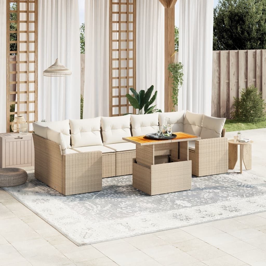 Maison Exclusive - 8-tlg. Garten-Sofagarnitur mit Kissen Beige Poly Rattan