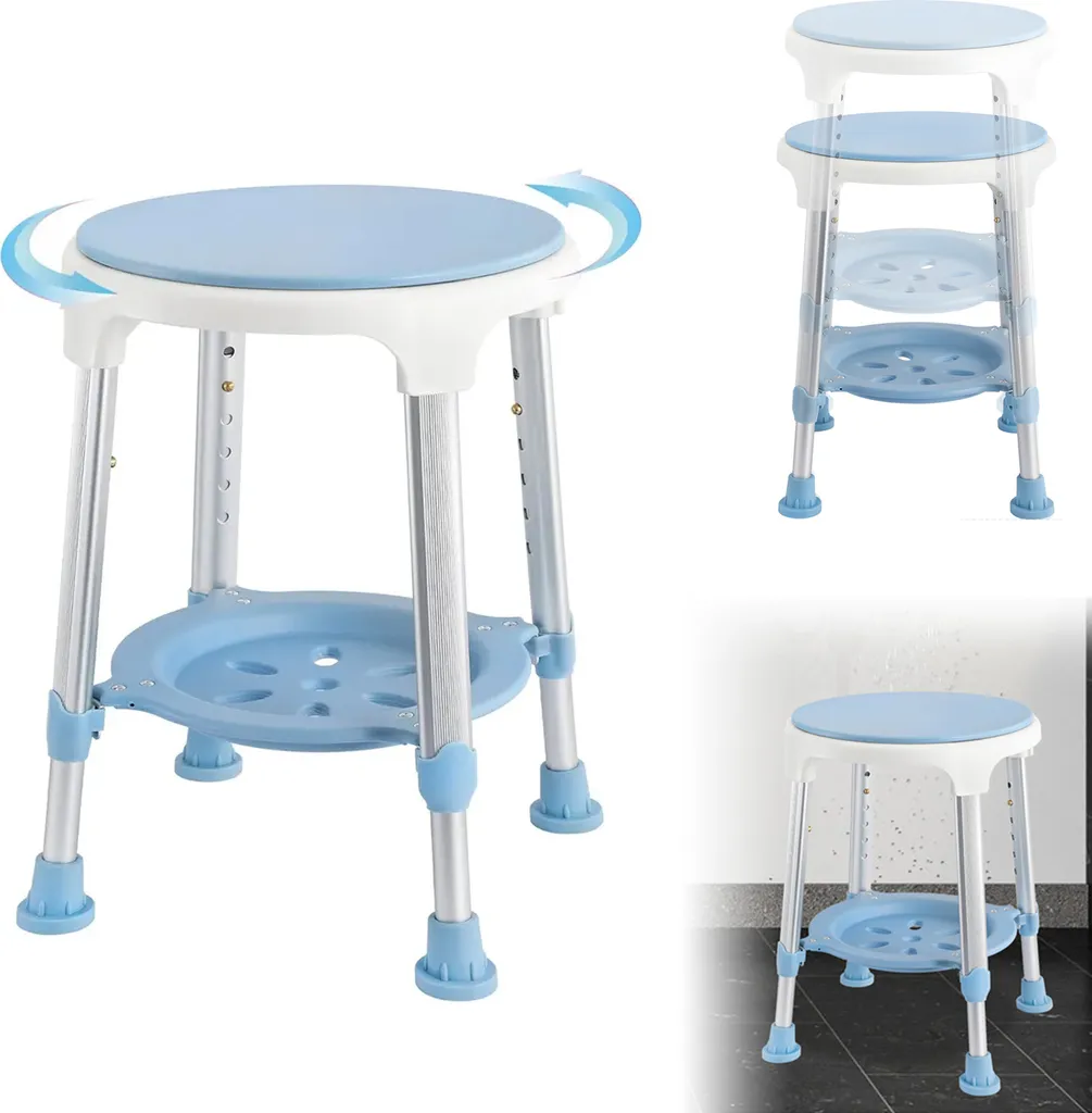 Tabouret de Bain Réglable avec Tablette et Assise Rotative Sécurisée