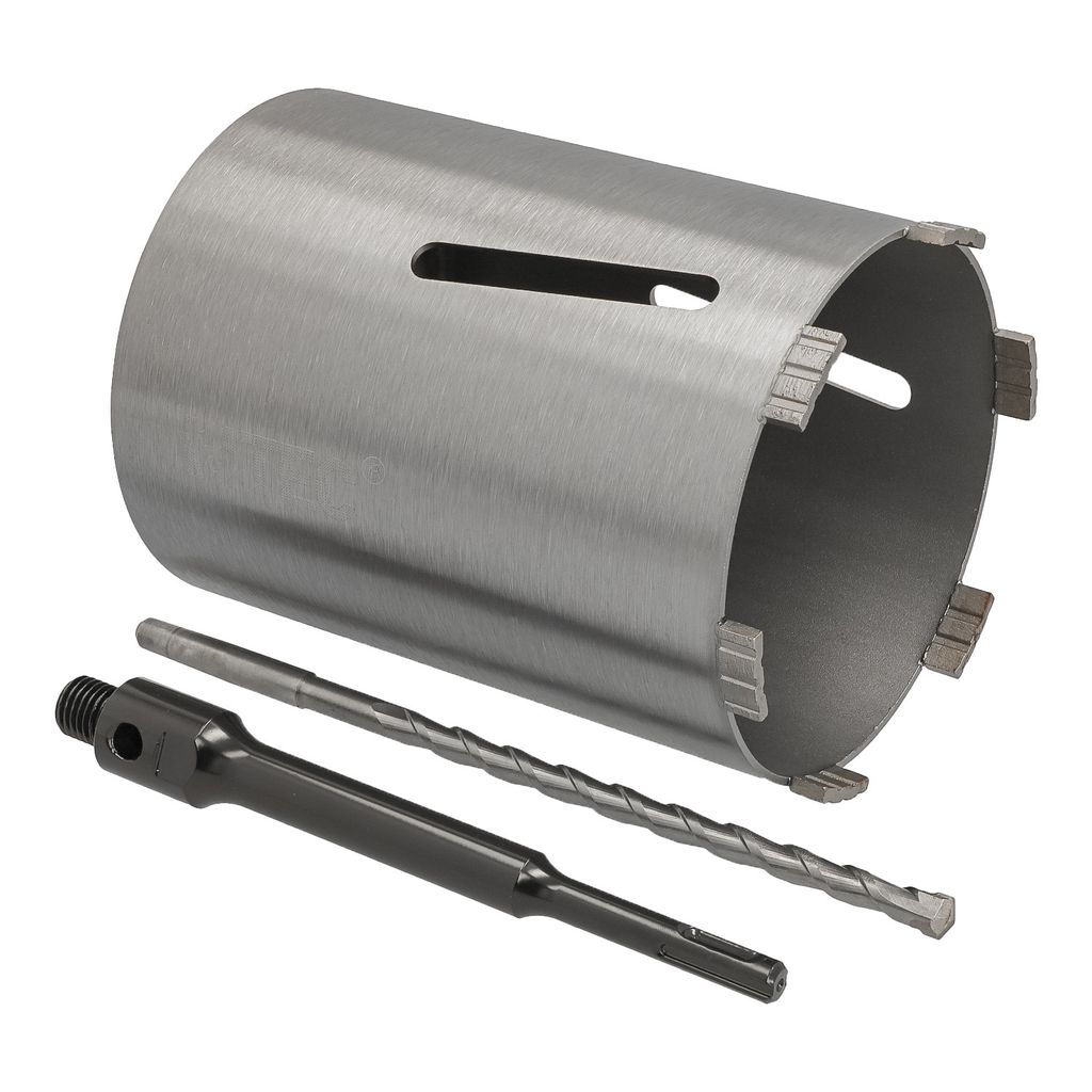 Diamantbohrkrone Ø 142 mm Nutzlänge 180 mm mit SDS+-Aufnahme 200 mm und Zentrierbohrer 240 mm Segmenthöhe 10 mm Diamant Bohrkrone Trockenbohrkro...