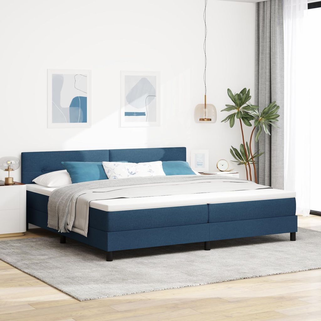LED Boxspringbett mit Matratze Blau 200x200 cm Stoff, Design Möbel Klassische Betten Neu