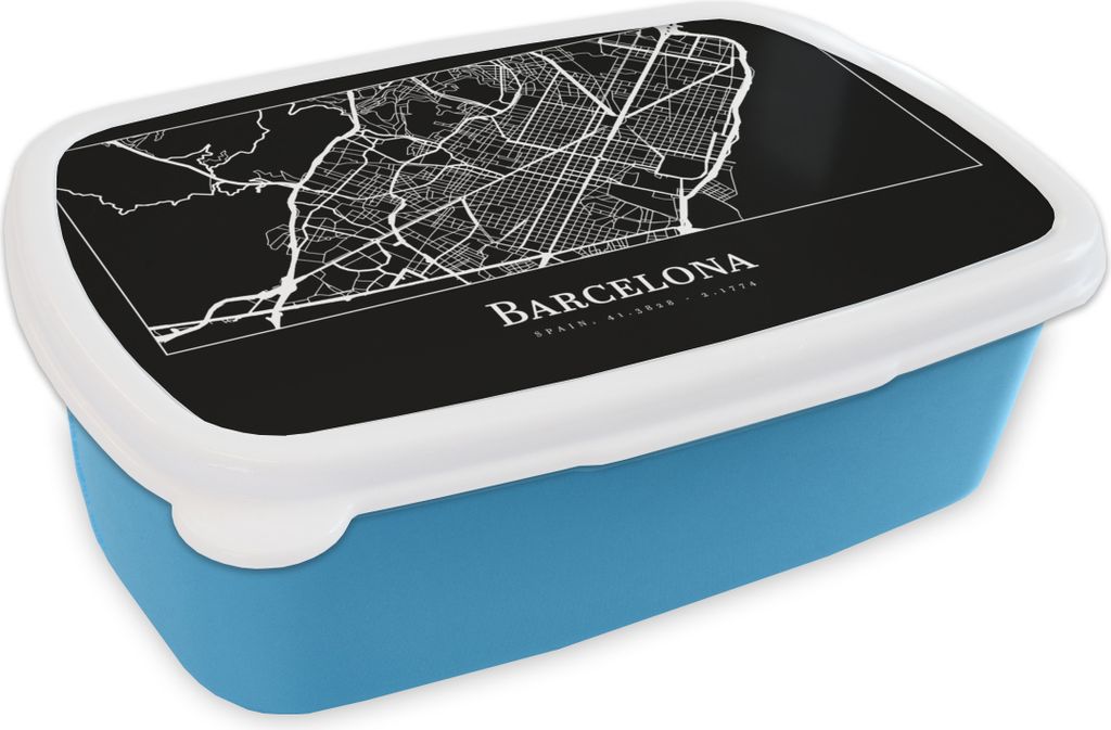 KitchenYeah Lunchbox Brotzeit Brotdose 17x11 cm Stadtplan - Barcelona - Karte Kinder Brotzeitdose - Lunch - Kunststoff - Brotbüchse - Sandwichb...