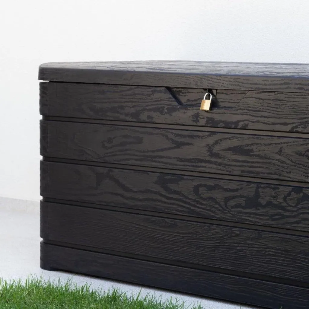 Coffre d'extérieur étanche 500L anthracite verrouillable aspect bois