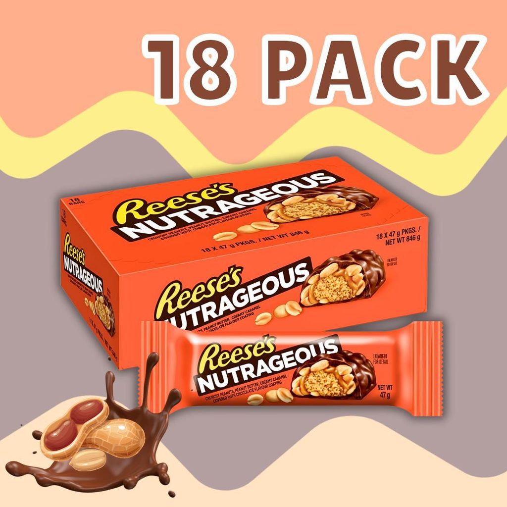 18x Reese’s Nutrageous Schoko-Erdnussbutter Riegel (18x47g) | Milchschokolade mit Erdnussbutter, Karamell & Erdnüssen | +Heartforcards Versandschu