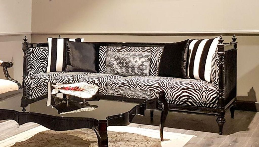 Casa Padrino Luxus Barock Sofa Zebra / Schwarz - Handgefertigtes Wohnzimmer Sofa im Barockstil - Edle Barock Wohnzimmer Möbel