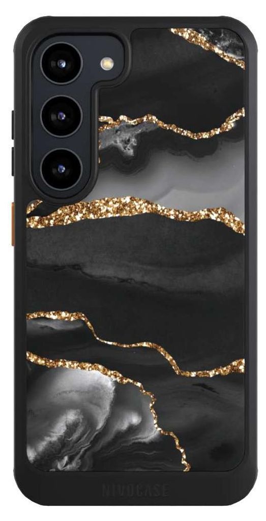 NIVOCASE Hülle für Samsung Galaxy S23 Handyhülle NIVOcore Case Schwarz Glitzer Look Marmor Muster