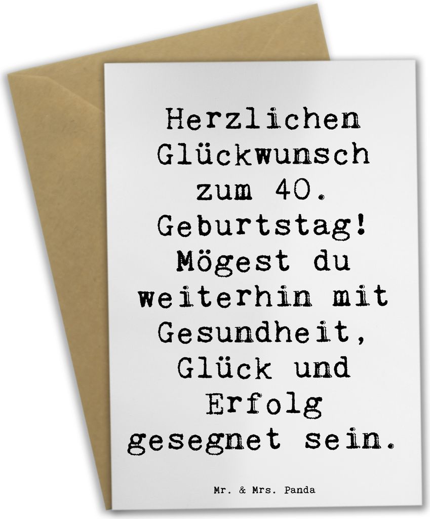 Mr. & Mrs. Panda Grußkarte Spruch 40. Geburtstag - Weiß - Geschenk, gesegnet, osterkarten, liebevoll, vatertagskarte, Feier, Grußkarten, einladu...