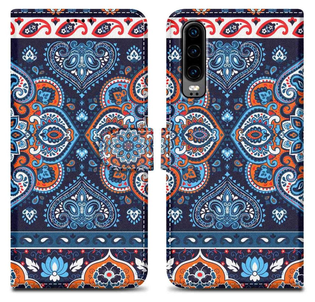Cadorabo Schutzhülle für Huawei P30 Hülle Design Blau Handyhülle Schutzhülle Etui Magnetisch Case Cover
