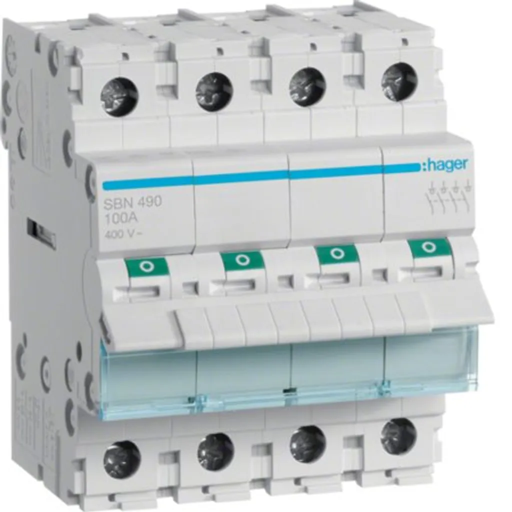 Sectionneur 100A HAGER SBN490 : isolation sécurisée 4 pôles 400V
