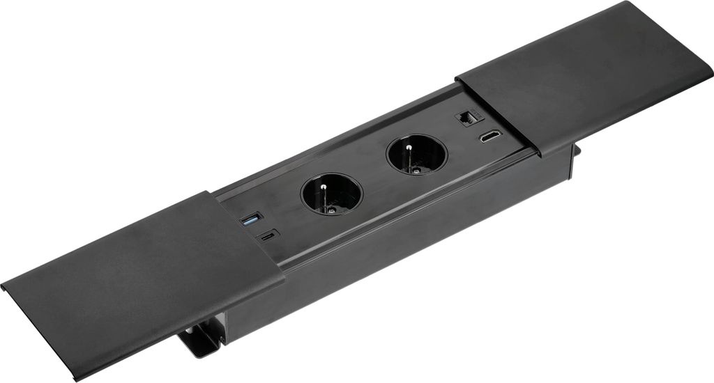GTV - Möbelsteckdose PRESTINO, Mehrfachsteckdosen, 2x French Steckdose, 1x USB A, 1x USB C, 1x RJ45 1x HDMI, Kabellänge 1,5m, Farbe Schwarz, für...