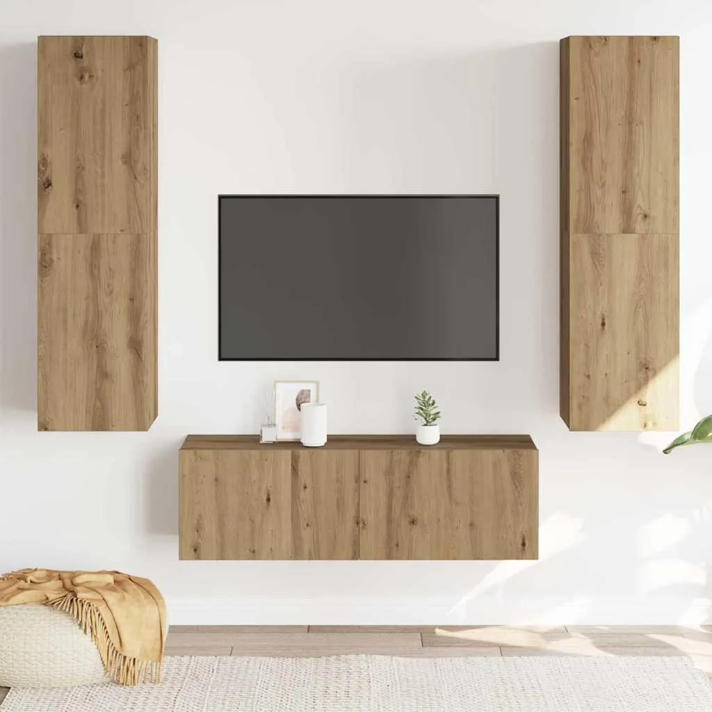 Meuble TV suspendu 3 pièces chêne artisan pour un salon contemporain