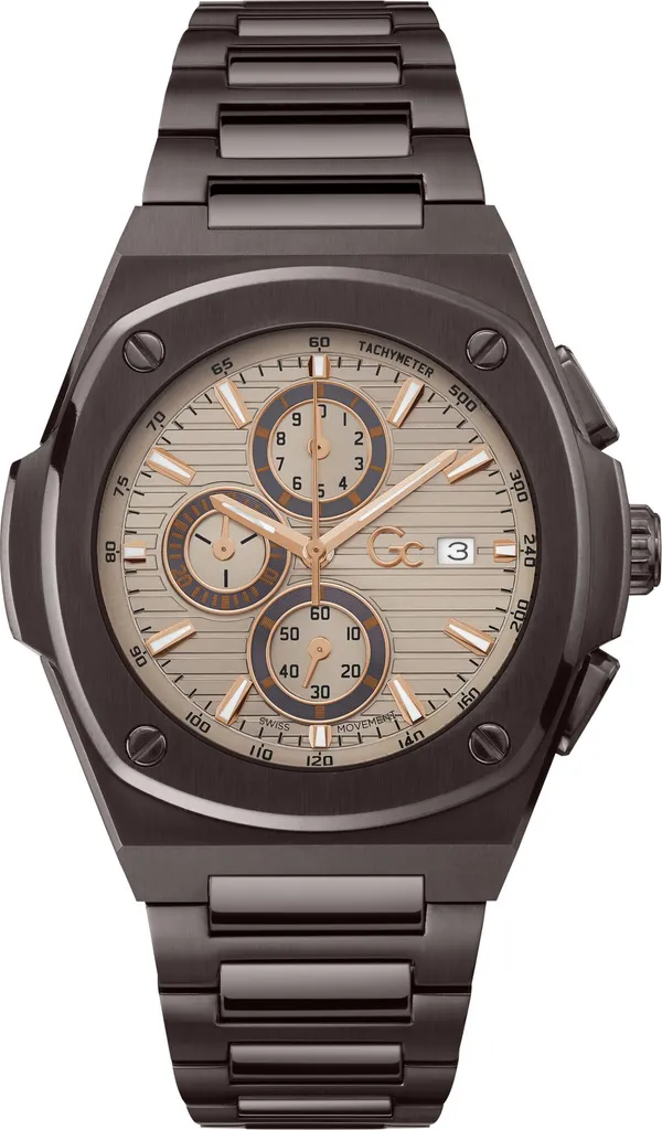 Montre Homme GC Coussin Shape Chrono Y99013G1MF Métal Beige et Marron