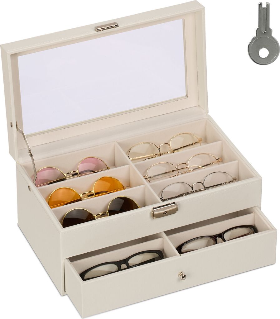 Boîte à lunettes Relaxdays, 12 paires, aspect cuir, Image du produit 