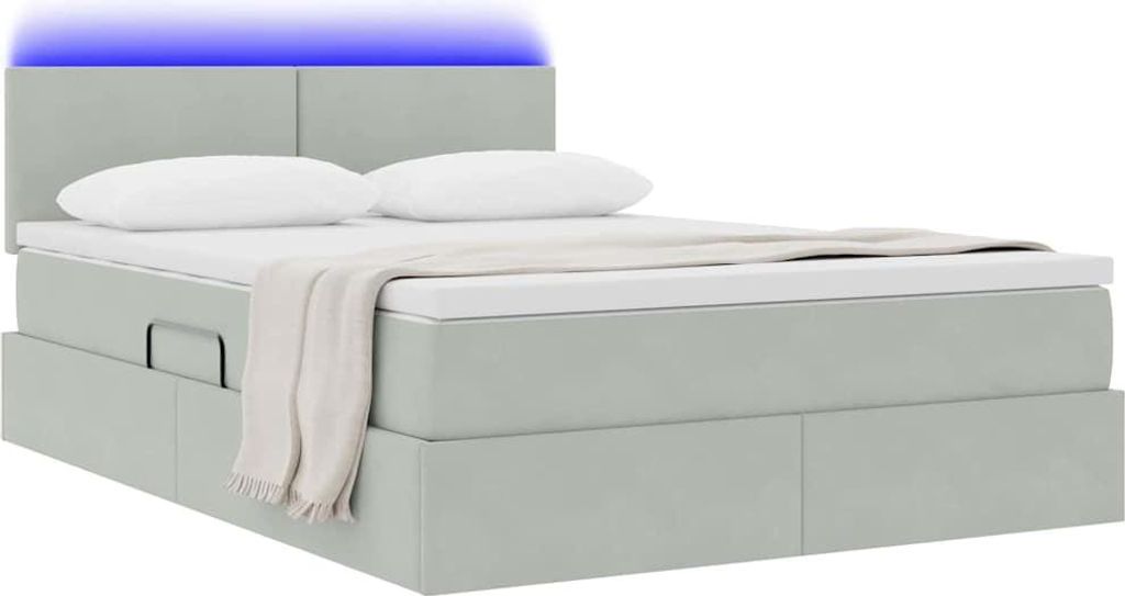 Bett mit LED-Lichtleisten Hellgrau 140 x 190 cm Samt