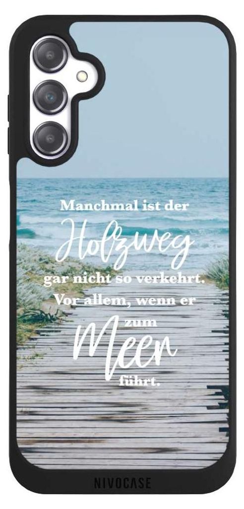 NIVOCASE Handyhülle für Samsung Galaxy A14 5G Hülle NIVOpure Case Schwarz Statement Strand Spruch