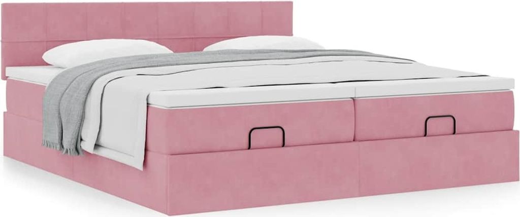 "2024"Moderne Ottoman-Bett mit Matratzen Rosa 200x200 cm Samt - Klassische Betten DE1557843