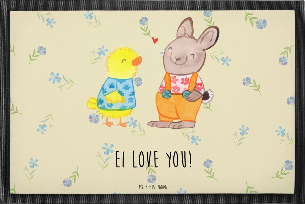Mr. & Mrs. Panda Schmutzmatte Ostern Freundschaft 40 x 60 cm - Blumig - Geschenk, Schmutzfänger, Ostergrüße, Fussmatte, fußmatte, Küken, Gummi...
