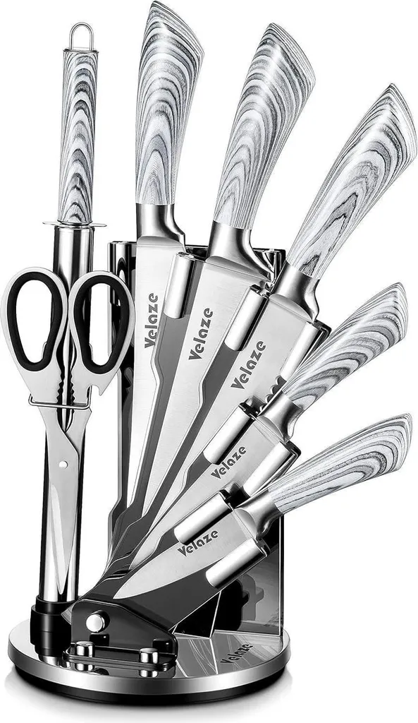 Set di coltelli Velaze in acciaio inox da 8 pezzi con ceppo per coltelli e acciaio per affilare