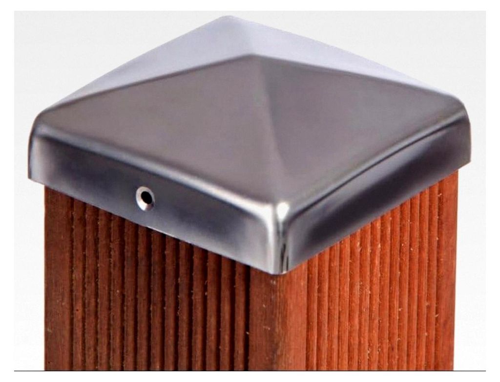 Pfostenkappe aus Edelstahl für Holzpfosten Pyramide inkl. Edelstahl-Schrauben (91x91 mm)