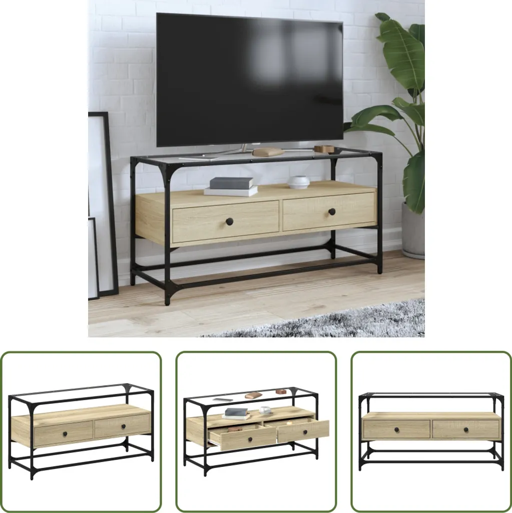 Mobile Porta TV Rovere Sonoma e Vetro | The Living Store 98cm