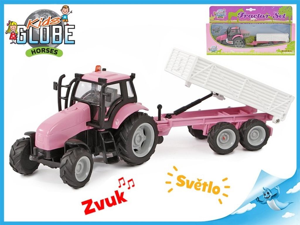 Kids Globe růžový traktor s přívěsem Die Cast se světlem a Obrázek produktu