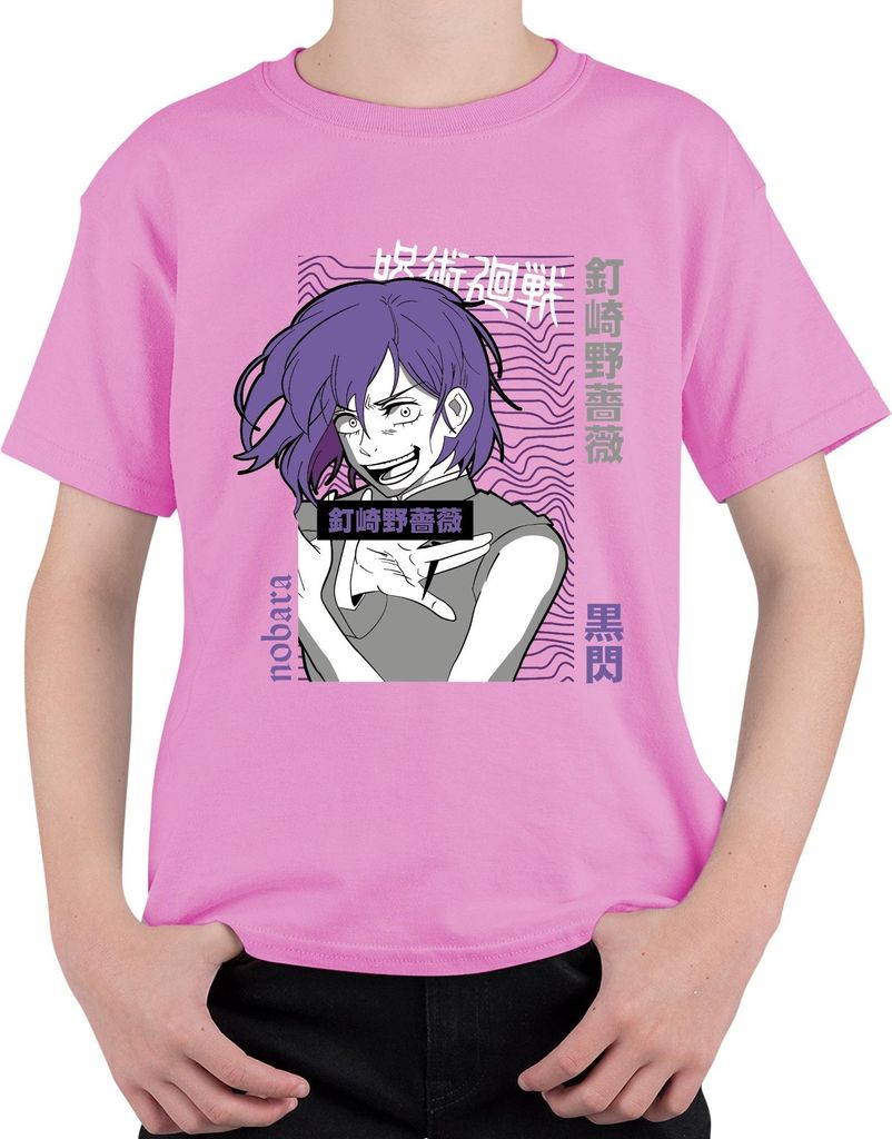 Jujutsu Kaisen Nobara Kugisaki 釘崎野薔薇 lila Haar Anime Geschenk Uni Kinder T-Shirt, Pink, 152