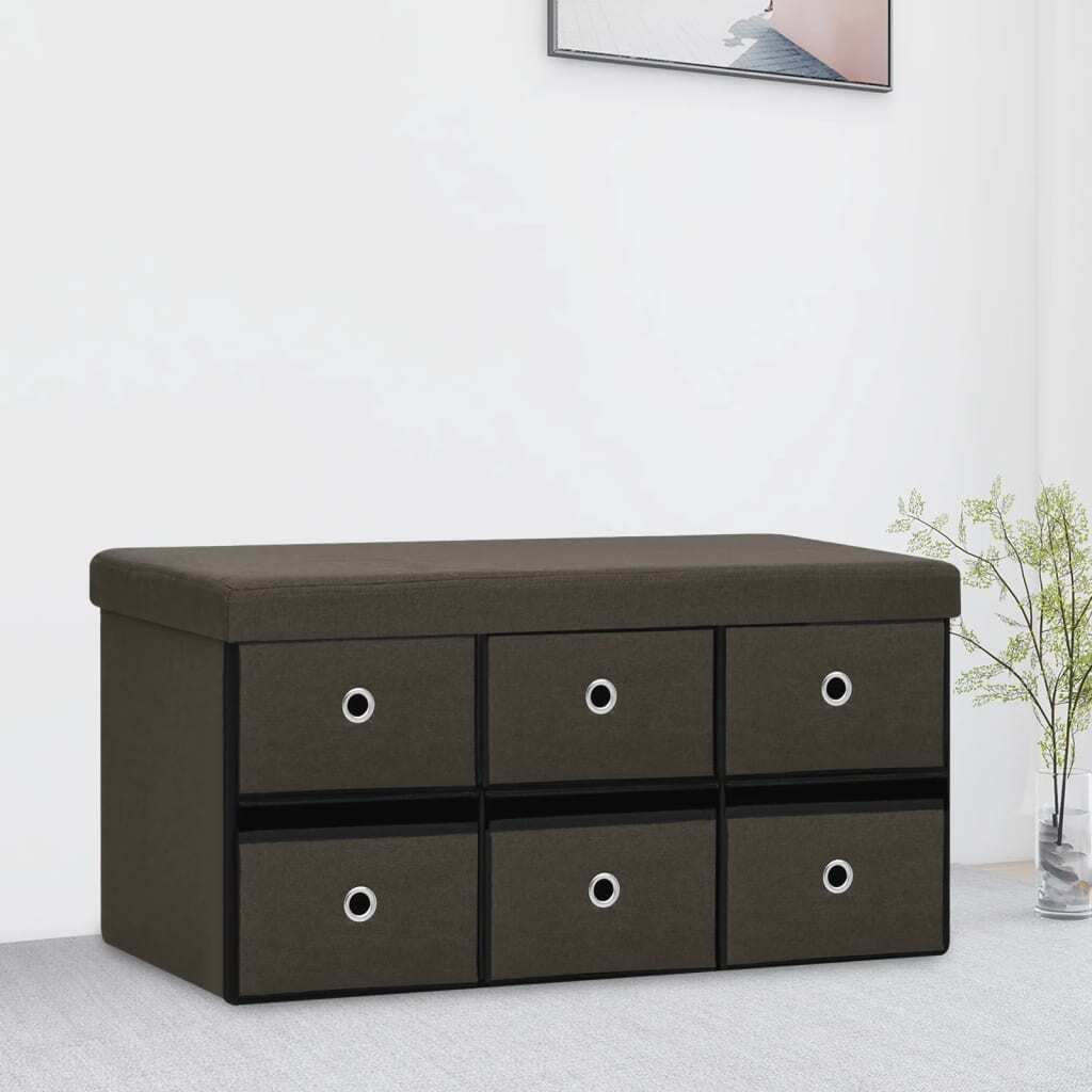 "im Sonderangebot"Faltbank mit Stauraum Dunkelbraun 76x38x38cm Leinenoptik DE324283 - Sitzbänke