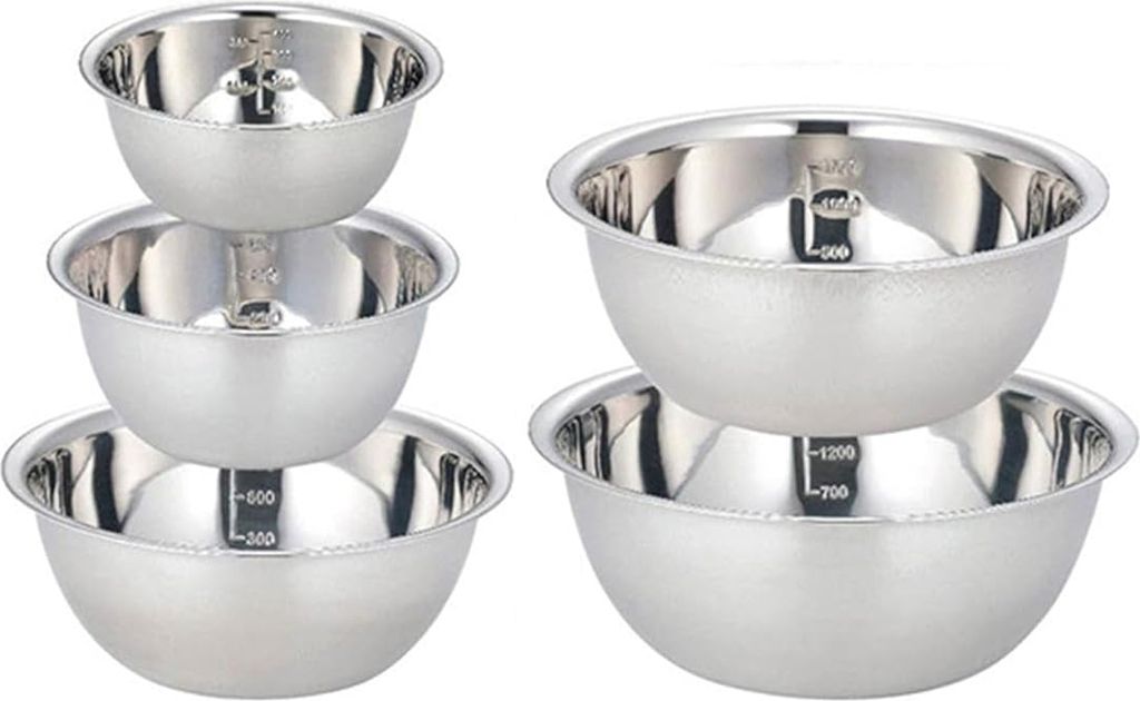 5-teiliges Rührschüssel-Set aus Edelstahl, lebensmittelecht, BPA-frei, polierte Oberfläche, verdickt, multifunktional, große Suppenschüsseln