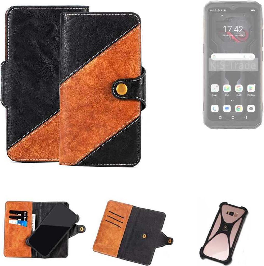 K-S-Trade Handyhülle Schutzhülle Bookstyle Case Wallet-Case kompatibel mit Hotwav Cyber 15 Handy Cover Bumper Klapphülle schwarz hellbraun 1x
