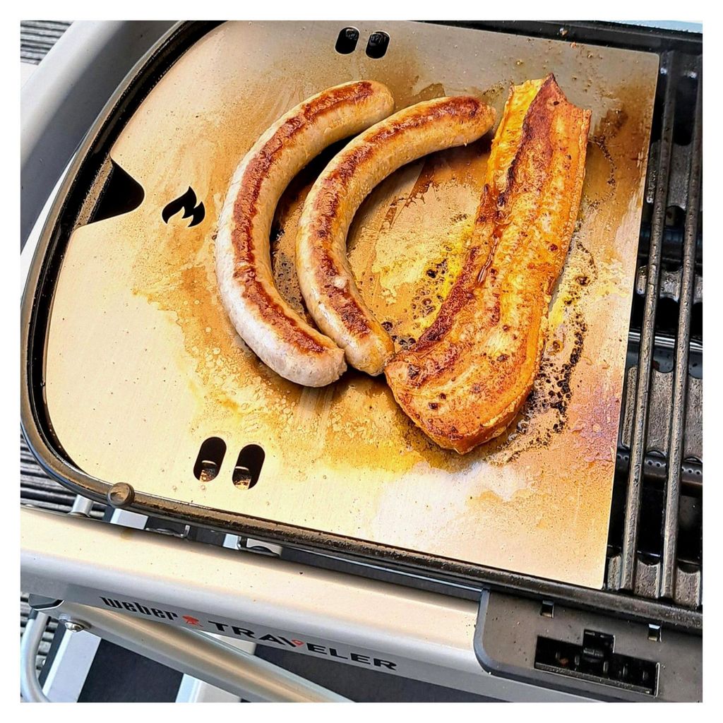 Edelstahl Grillplatte | Plancha für Weber Traveler - ersetzt eine Grillrosthälfte - extra massiv