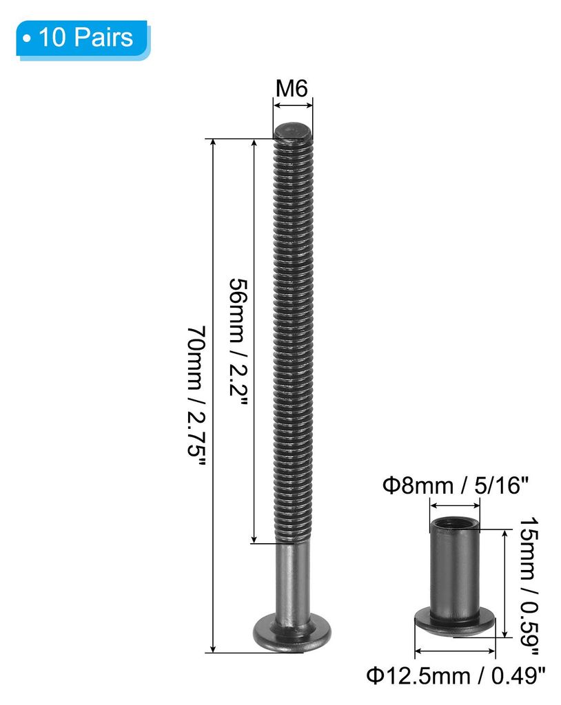 10 Stš¹ck M6x70mm Sechskant Verbindungsschraube mit Hš¹lsenschrauben Hš¹lsenmutter, Kohlenstoffstahl Verbindungsschrauben Set fš¹r Holzbret...