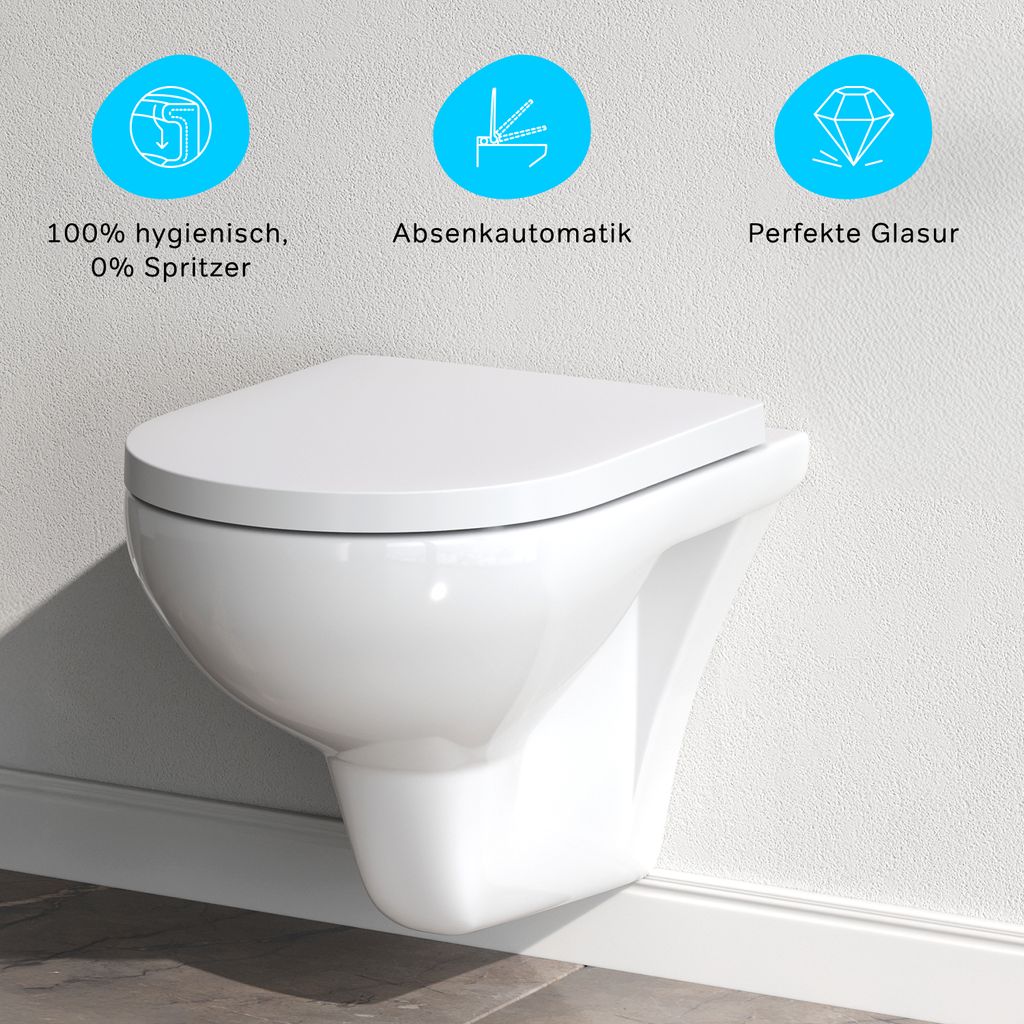 AM.PM Hänge-WCs, WC, Toilette, hänge WC spülrandlos, hänge WC, WC spülrandlos, Wand WC, WC-Becken inkl. WC-Sitz mit Softclose-Absenkautomatik