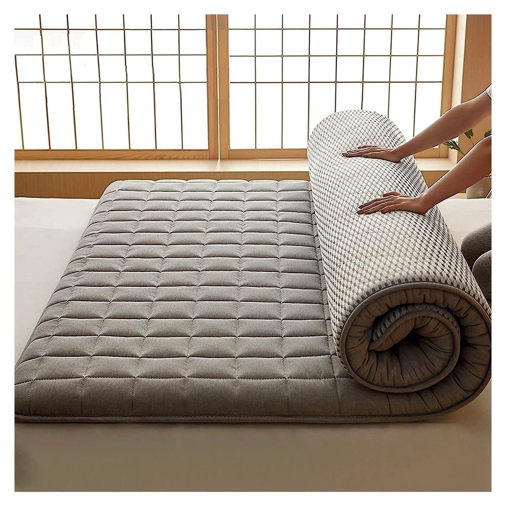 Futon-Matratze, faltbar und aufrollbar, weich, druckreduzierend, atmungsaktiv, mittelgroßer Plüsch, tragbar für Schlafzimmer, Wohnzimmer und Cam...