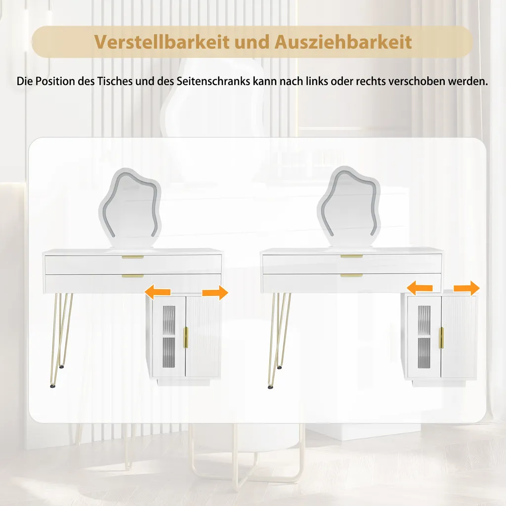 Table de maquillage extensible blanche avec miroir LED Abrihome Design